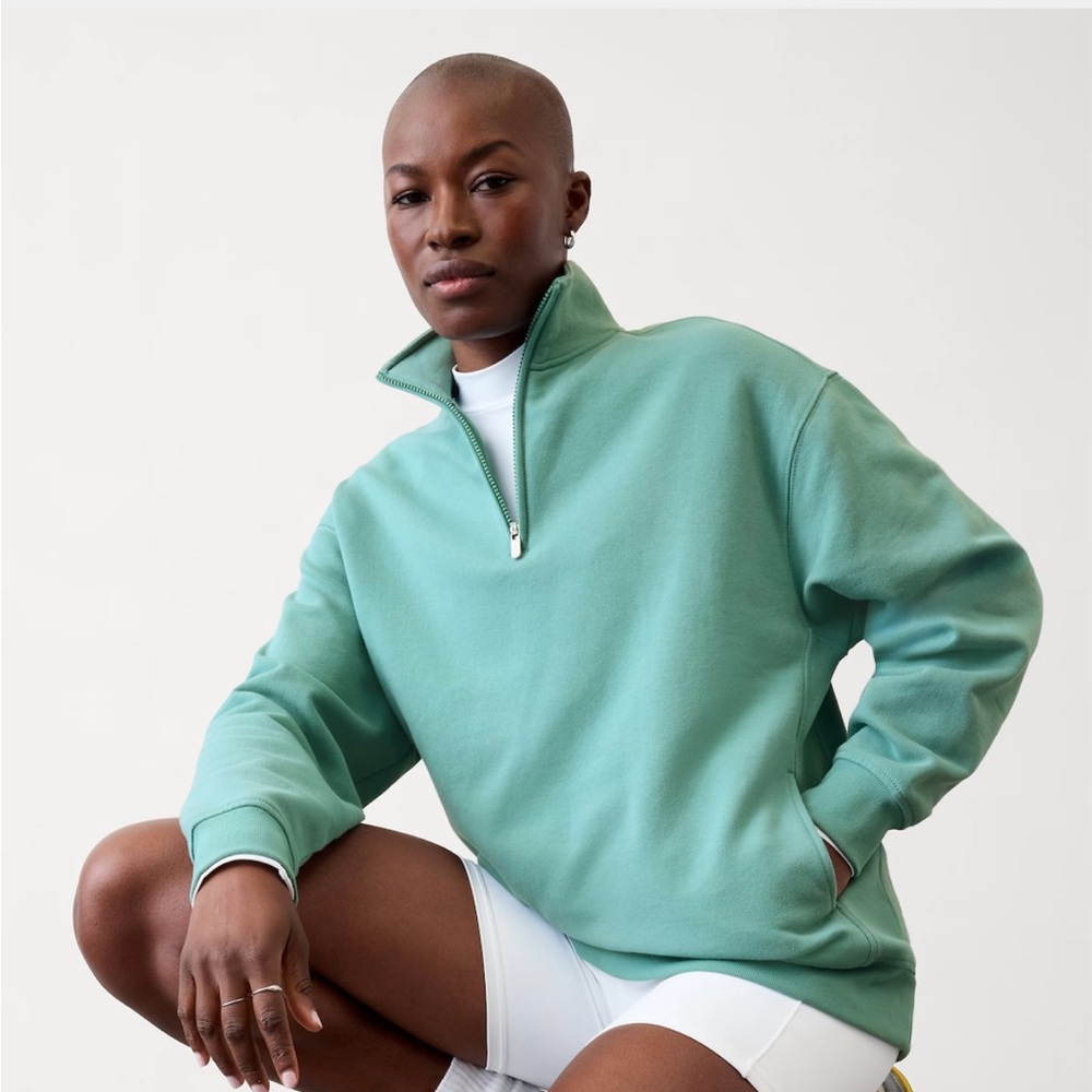 Athleta Forever Fleece 1/4 Zip Sweatshirt // Juniper